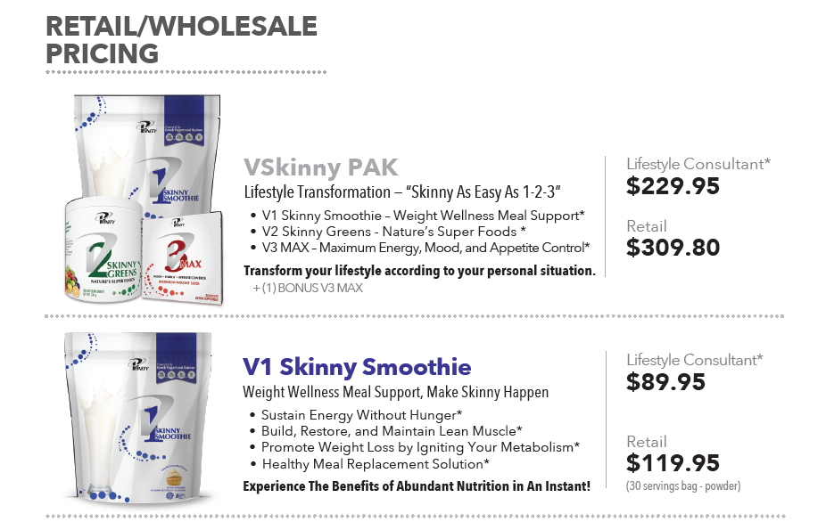 Vfinity Products, V1 Smoothie, VSkinny Pak